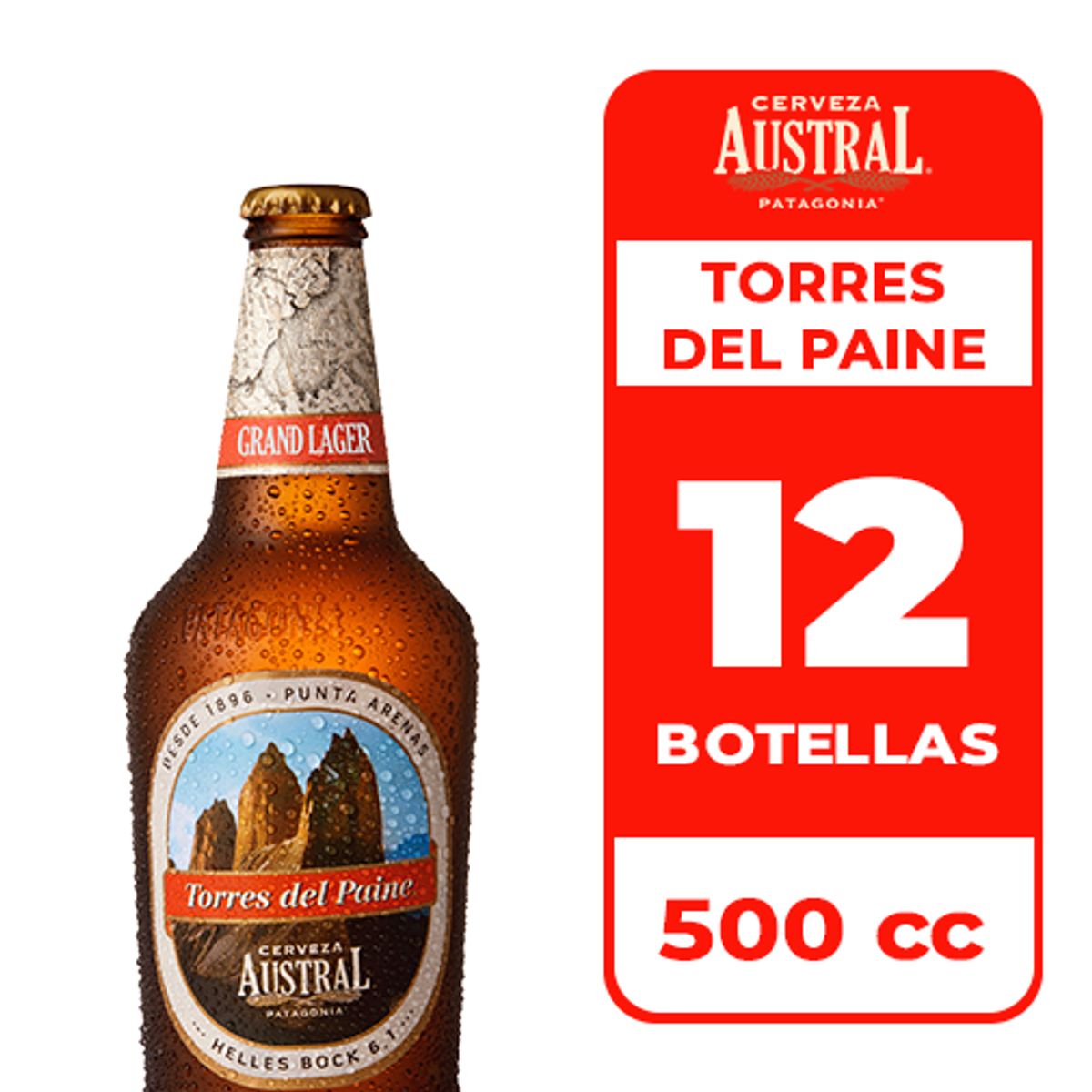 AUSTRAL - 12x Cerveza Austral Torres Del Paine 6.1° Botella 500cc
