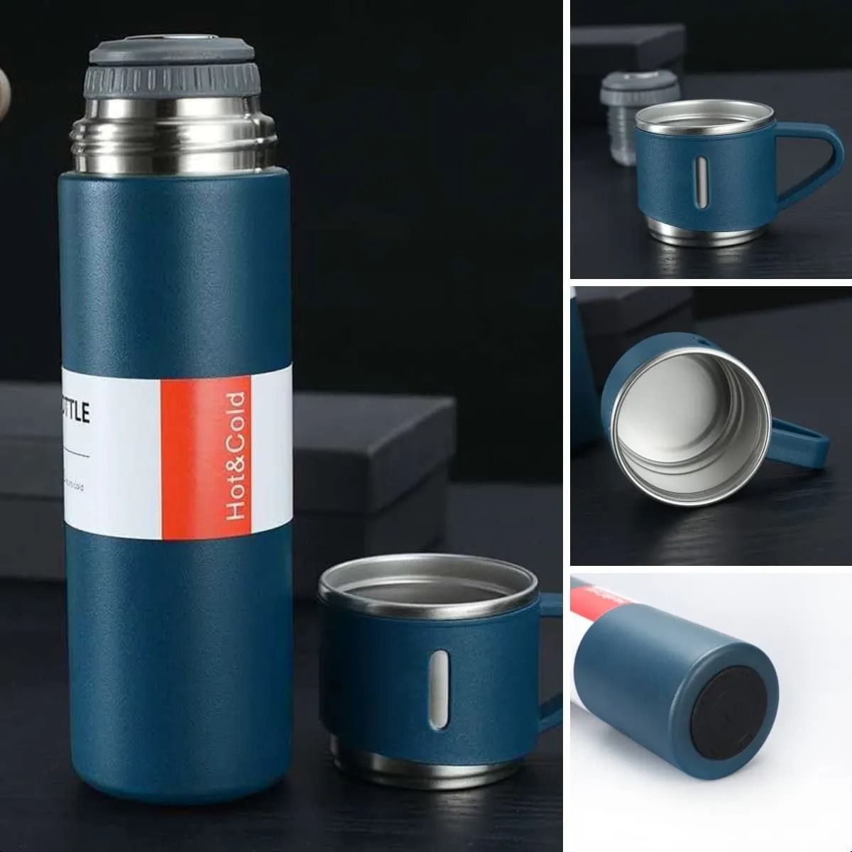 GENERICO - Set termo térmico acero Inox 500ml + 3 tazas