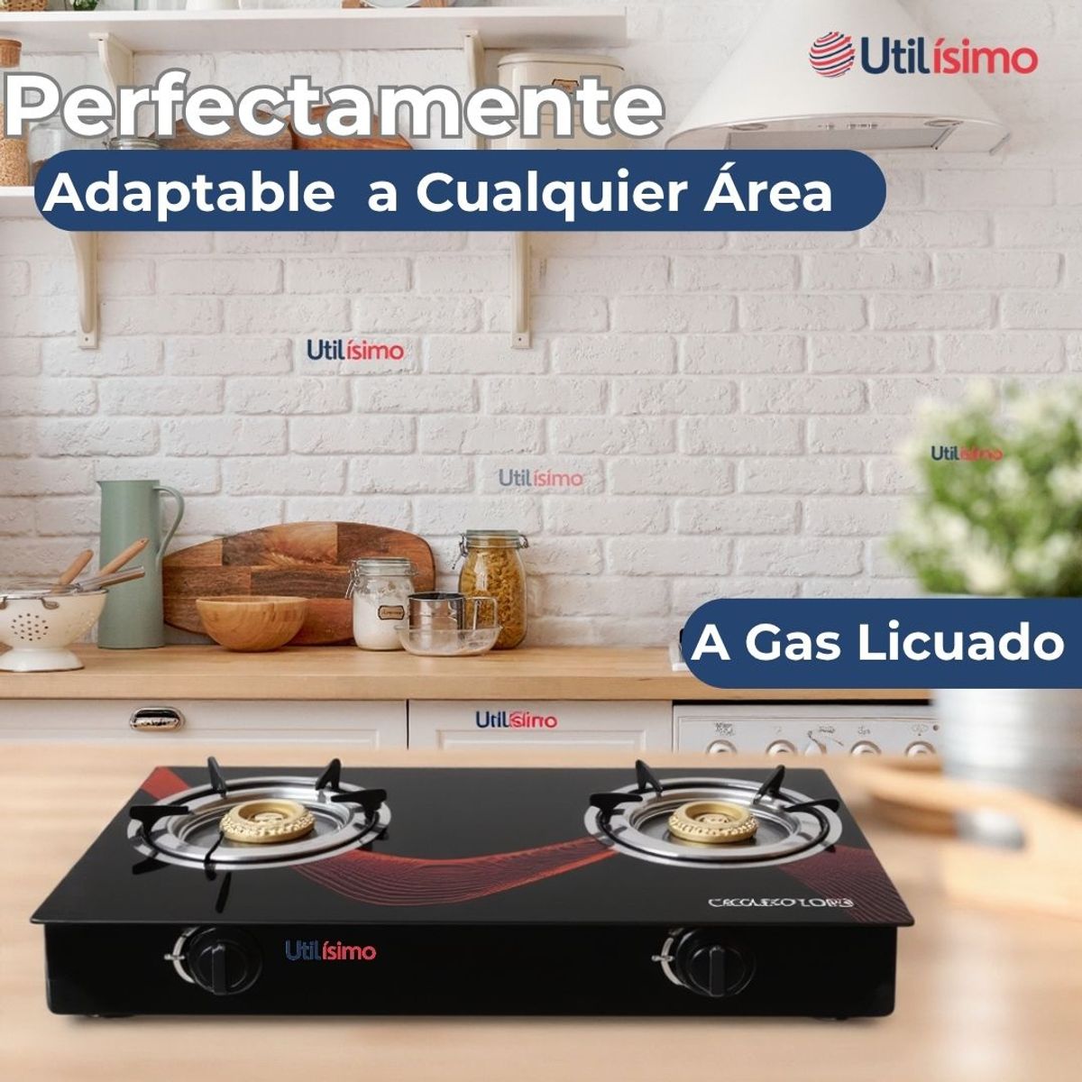 LINE - Cocina Encimera a Gas Licuado Vidrio 2 Platos + Kit de Instalaión