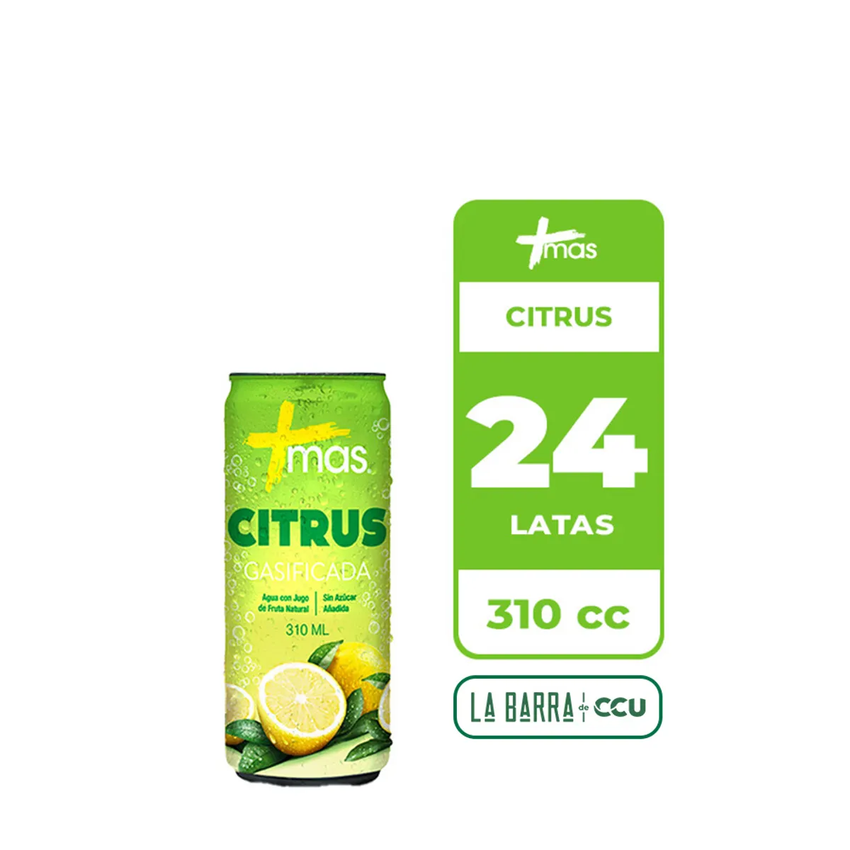 CCU - 24x Agua Saborizada Mas Citrus Limón Con Gas Lata 310cc
