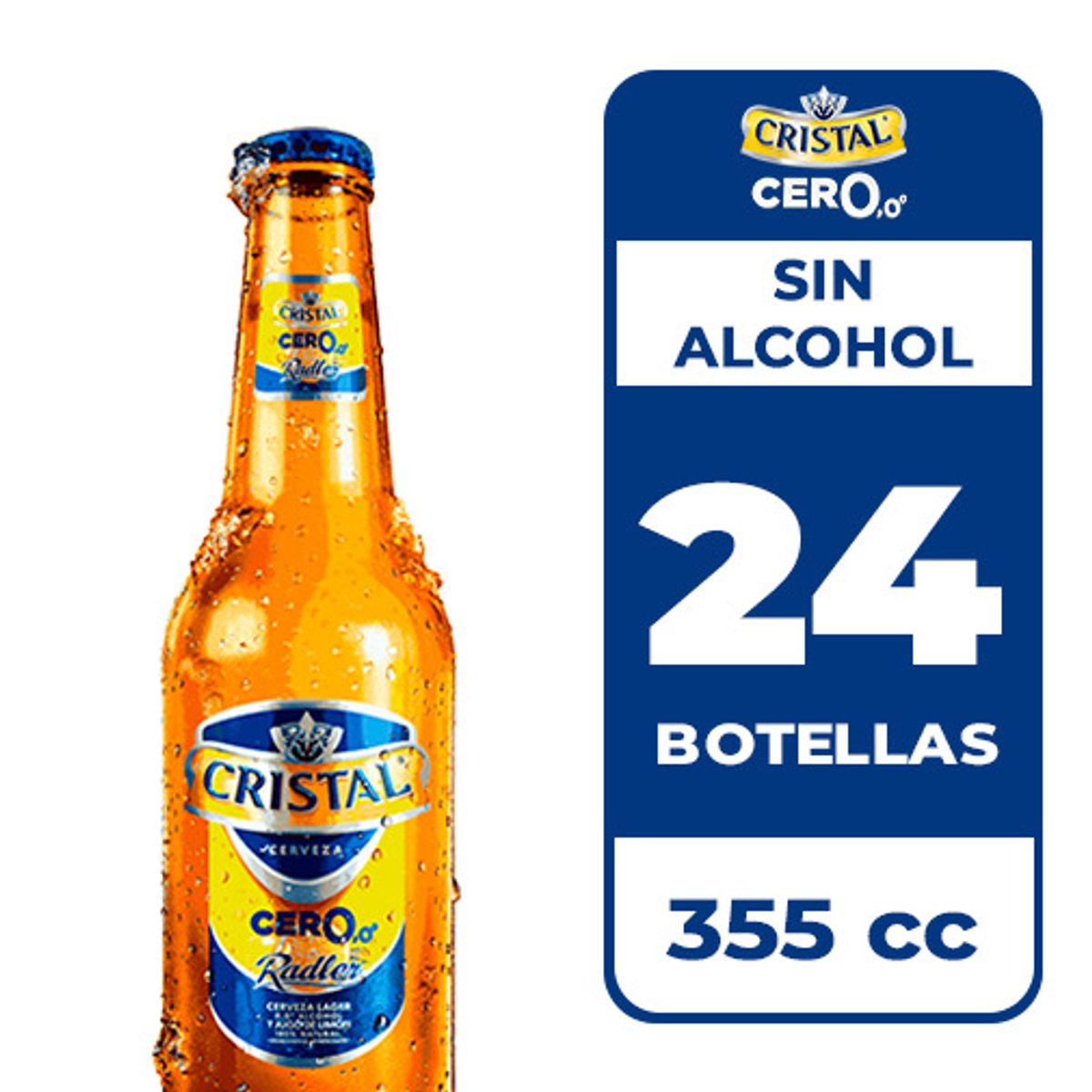 CRISTAL - 24x Cerveza Cristal Sin Alcohol Botella 355cc