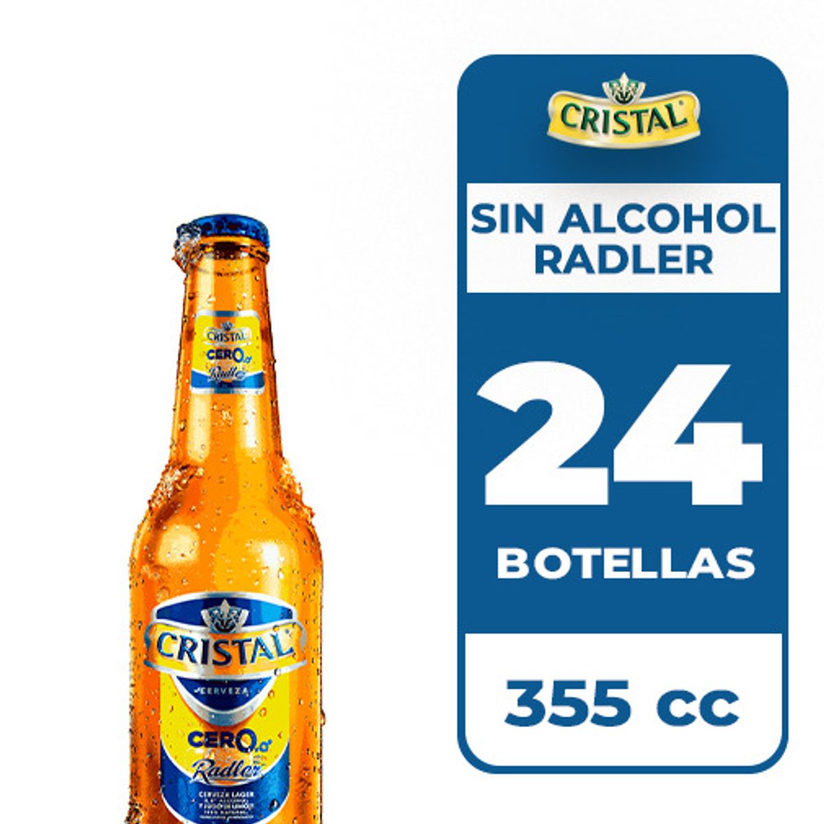 CRISTAL - 24x Cerveza Cristal Sin Alcohol Radler Botella 355cc