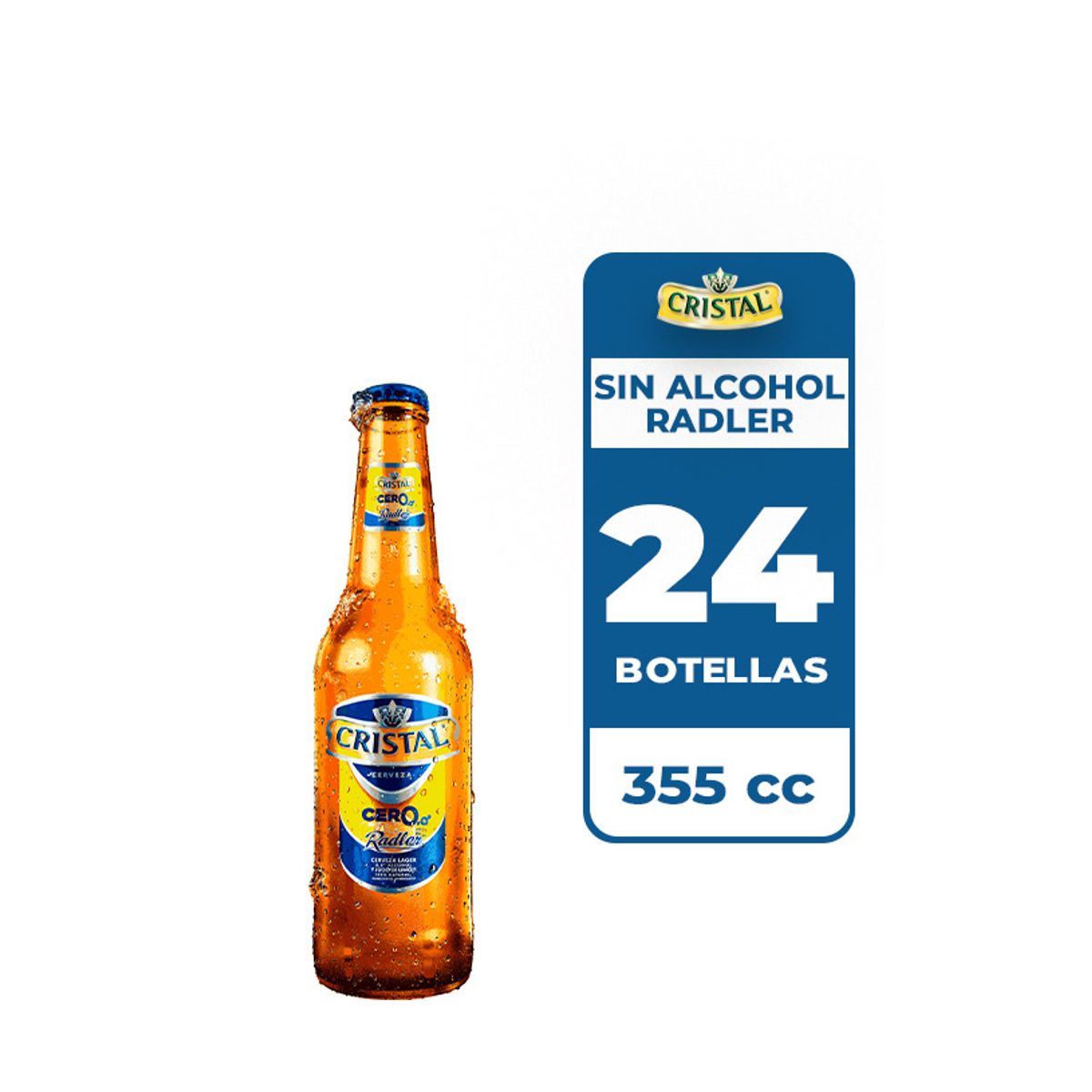 CRISTAL - 24x Cerveza Cristal Sin Alcohol Radler Botella 355cc