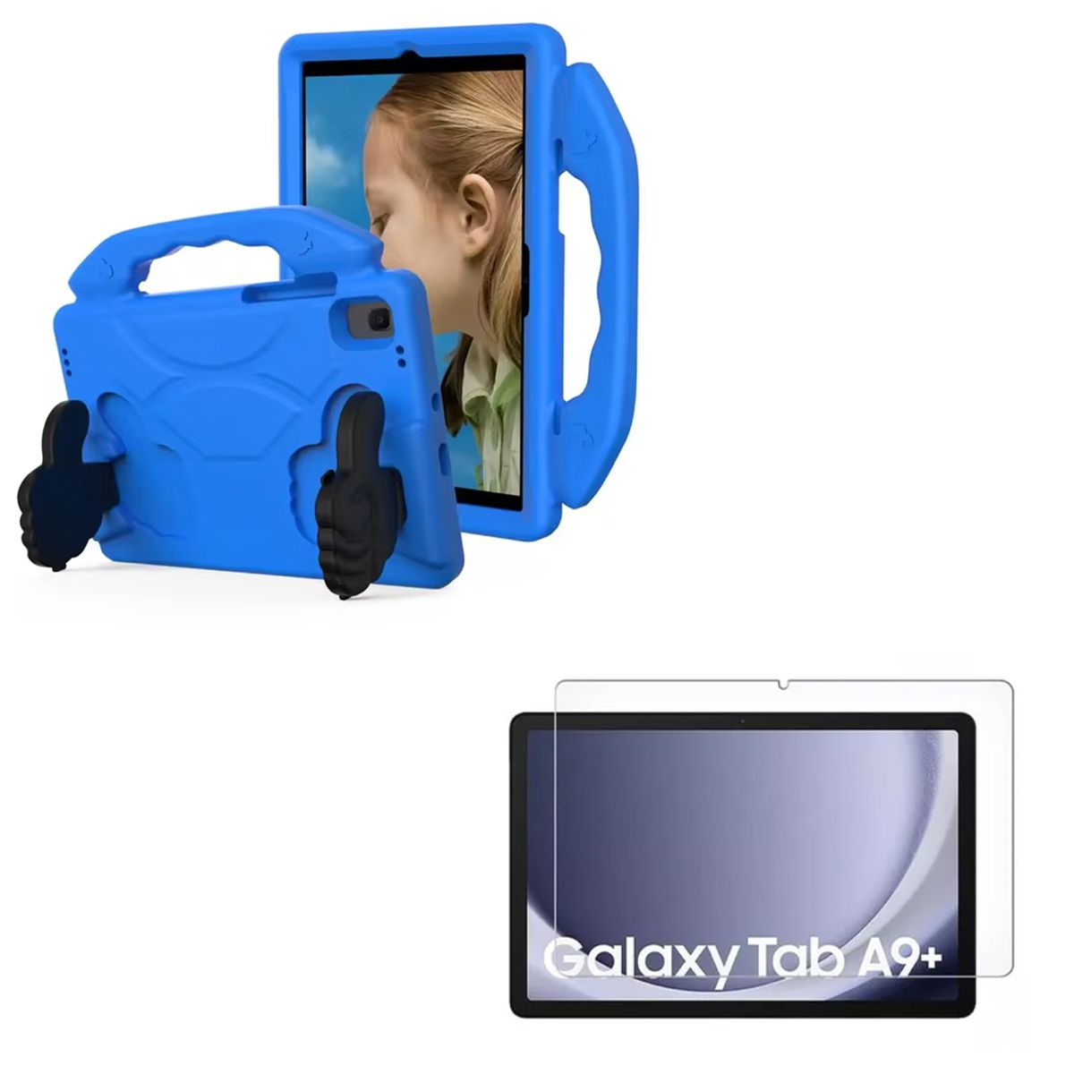 GENERICO - Carcasa Niño Antigolpe Compatible Con Tablet Samsung A9 Plus + Mica Azul