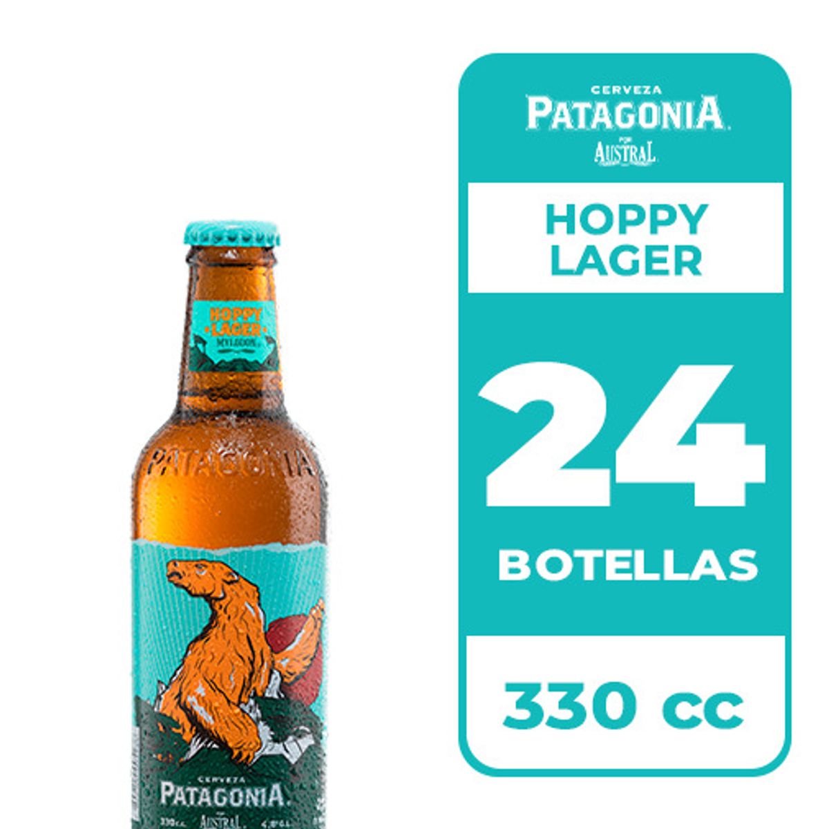 AUSTRAL - 24x Cerveza Patagonia Hoppy Lager 4.8° Botella 330cc
