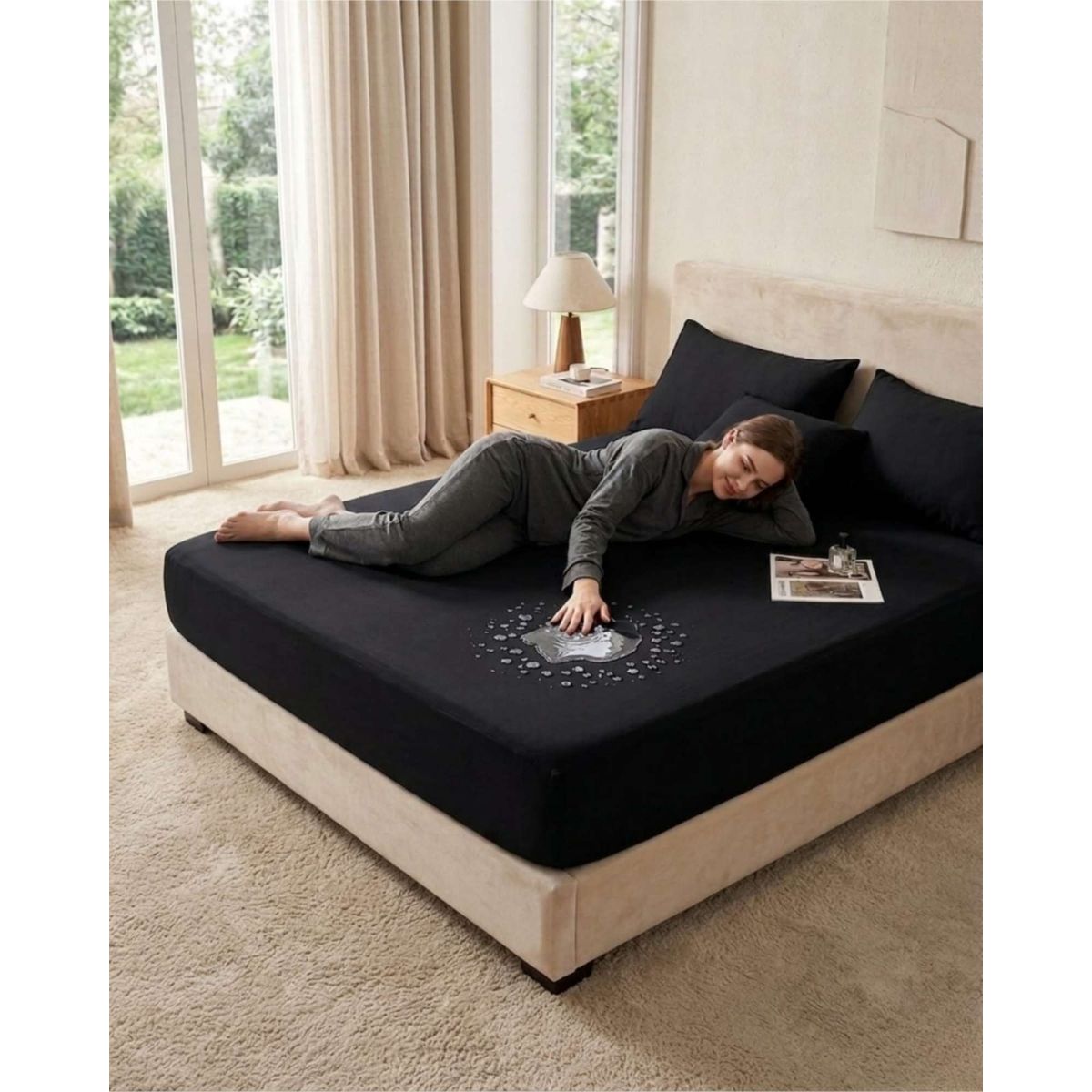 GENERICO - Protector de colchon Impermeable 2 plazas color negro