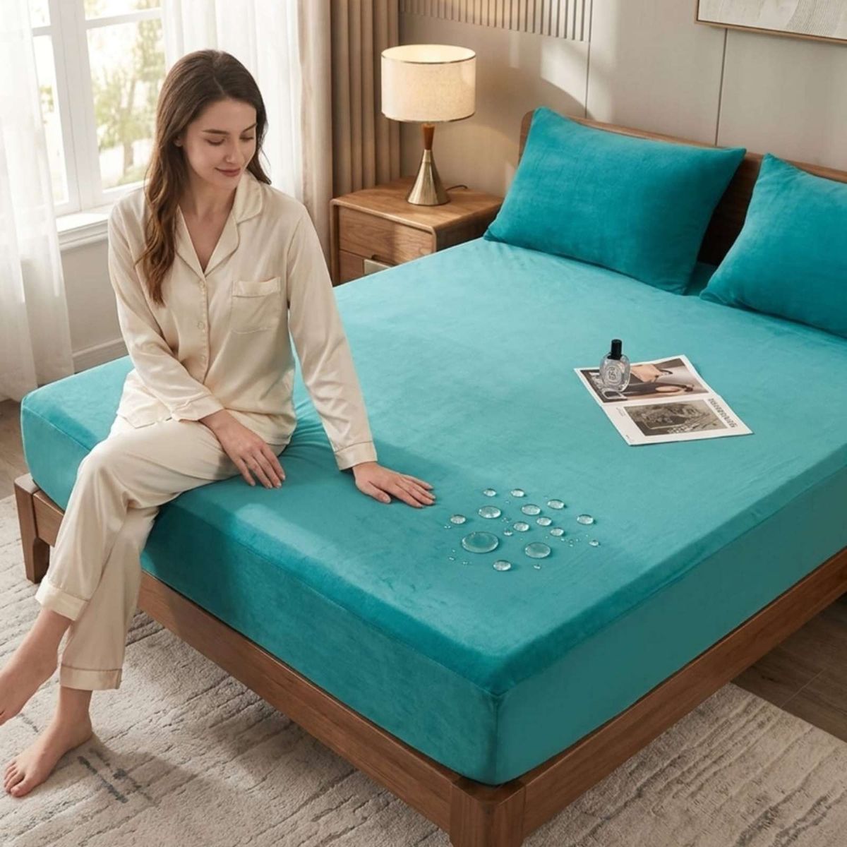 GENERICO - Protector de colchon Impermeable 2 plazas color turquesa