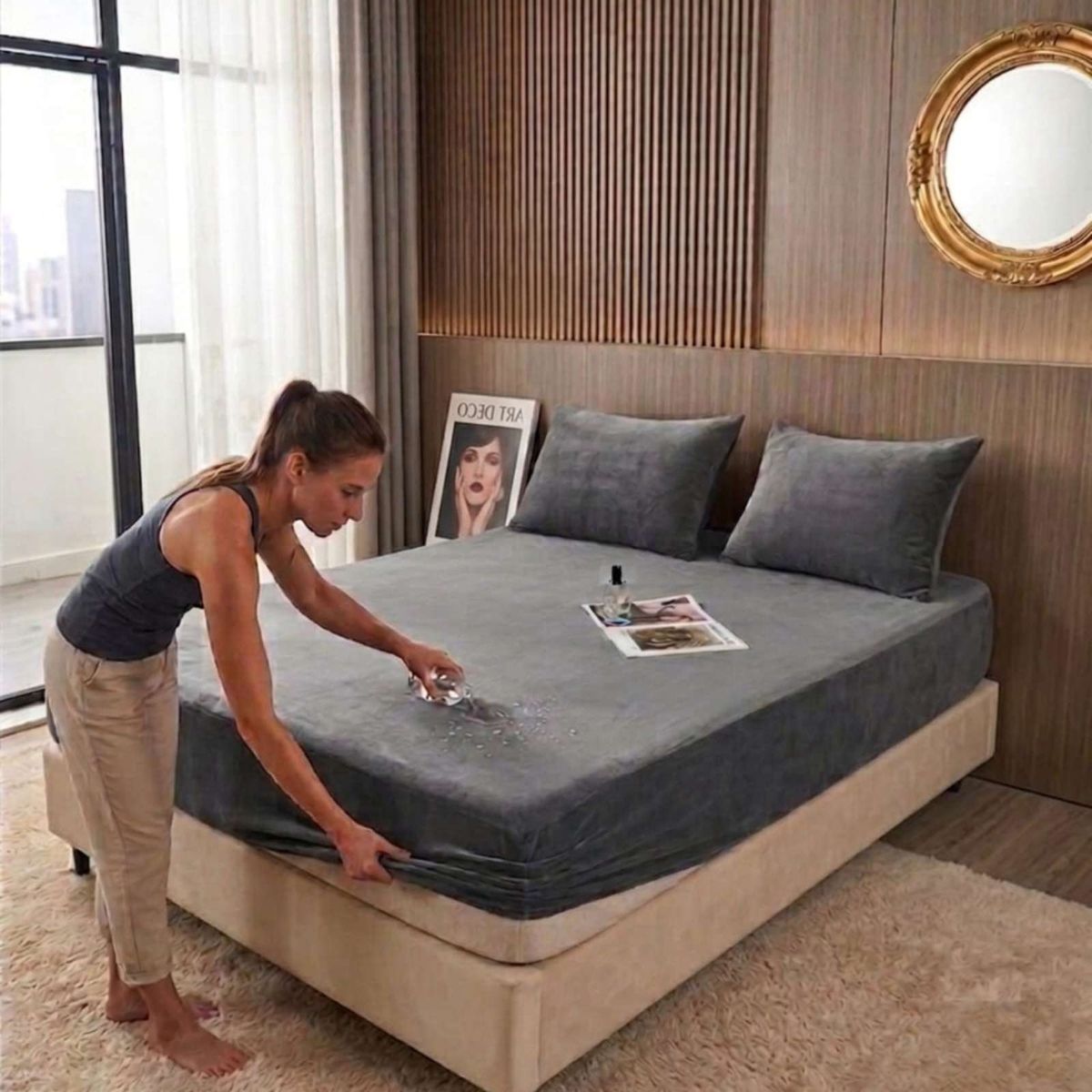 GENERICO - Protector de colchon Impermeable super king color gris