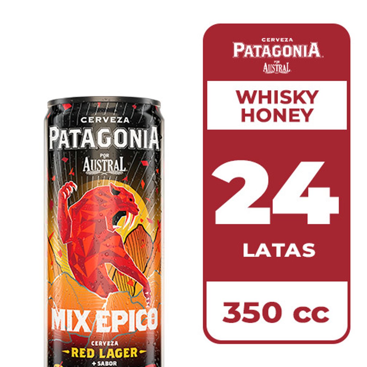 AUSTRAL - 24x Cerveza Patagonia Red Lager Whisky Honey 4.8° Lata 350cc