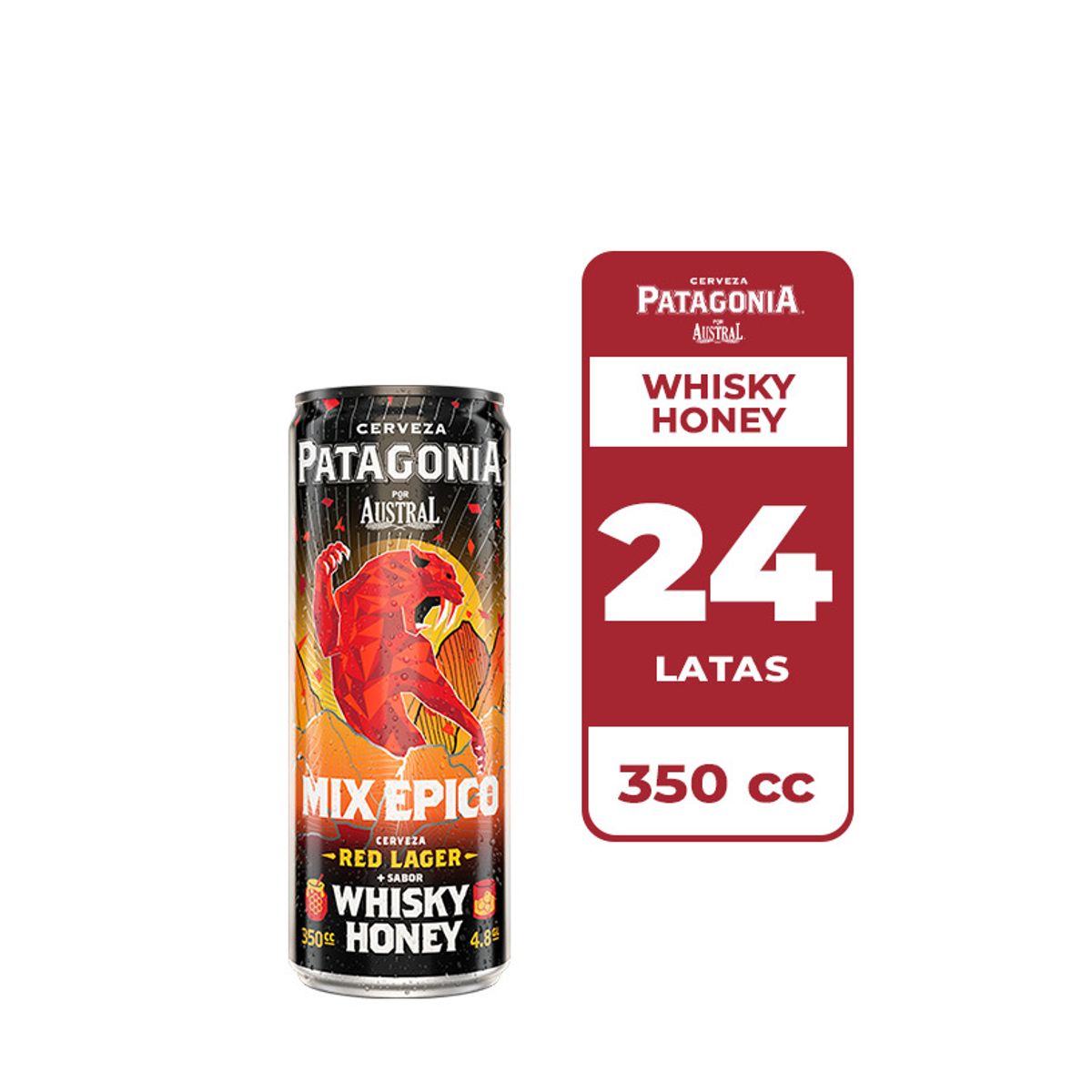 AUSTRAL - 24x Cerveza Patagonia Red Lager Whisky Honey 4.8° Lata 350cc