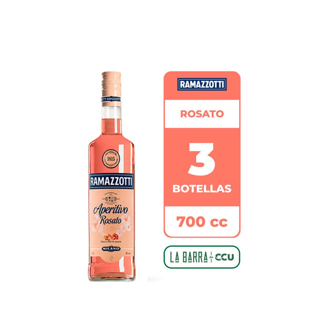 RAMAZZOTTI - 3x Aperitivo Ramazzotti Rosato 15° 700cc