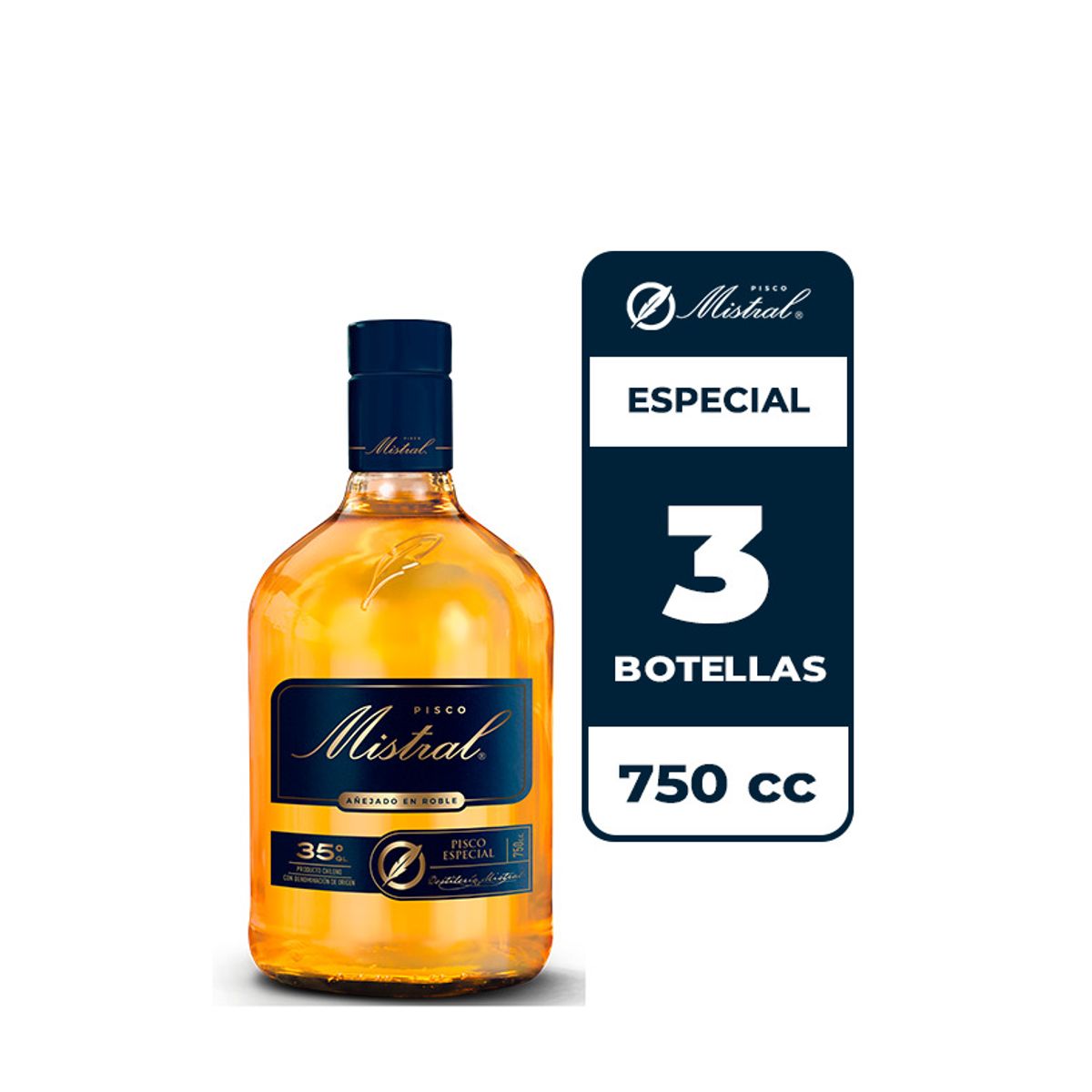 MISTRAL - 3x Pisco Mistral 35° 750cc