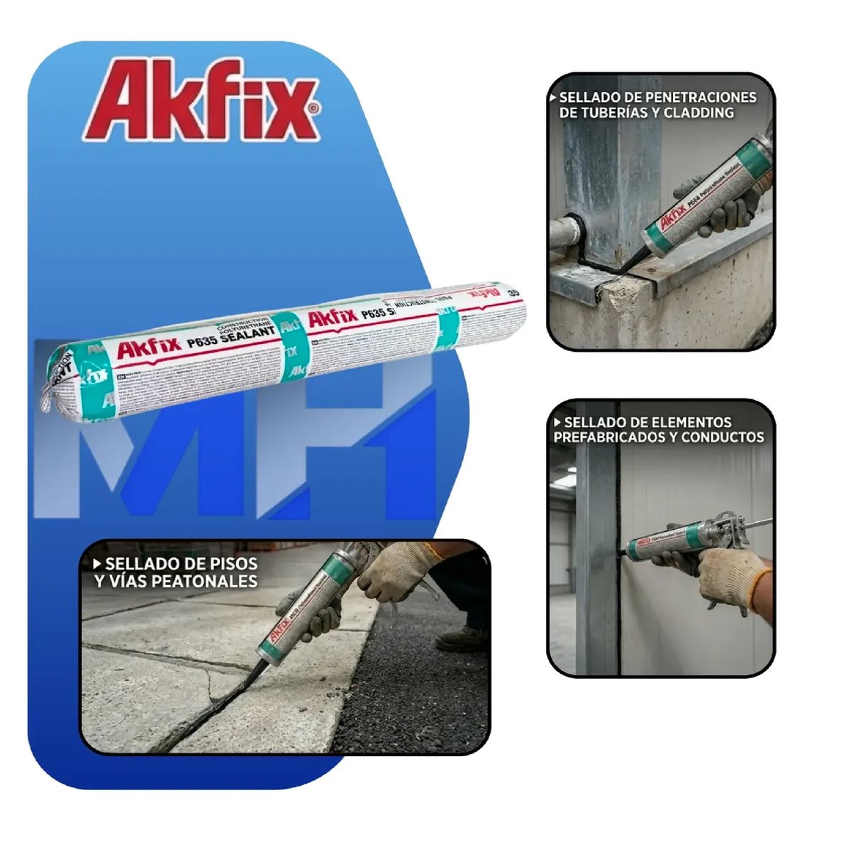 AKFIX - Sellador Poliuretano P635 Juntas Dilatacion 600ml Negro