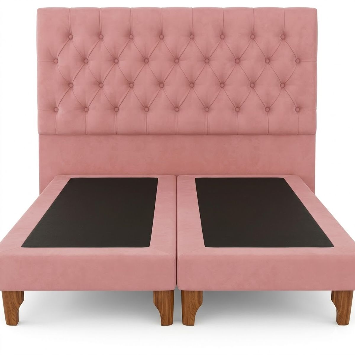 GENERICO - Cama 2 Plazas Modelo Capitone Tapizado En Lino Color Palo Rosa