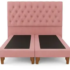 GENERICO - Cama 2 Plazas Modelo Capitone Tapizado En Lino Color Palo Rosa