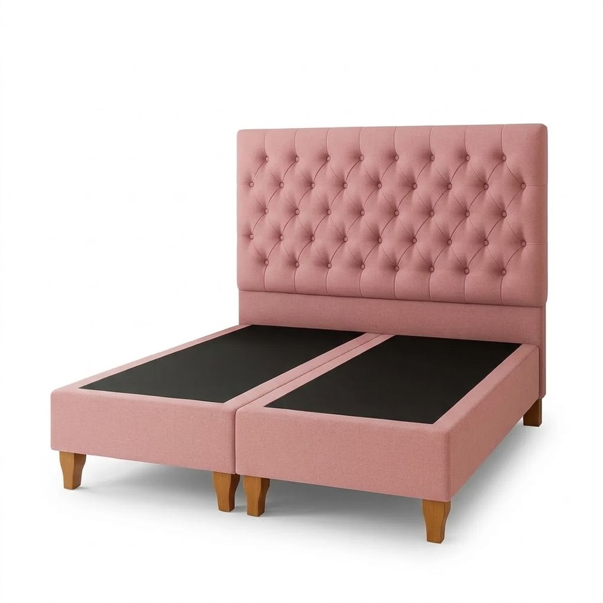 GENERICO - Cama 2 Plazas Modelo Capitone Tapizado En Lino Color Palo Rosa