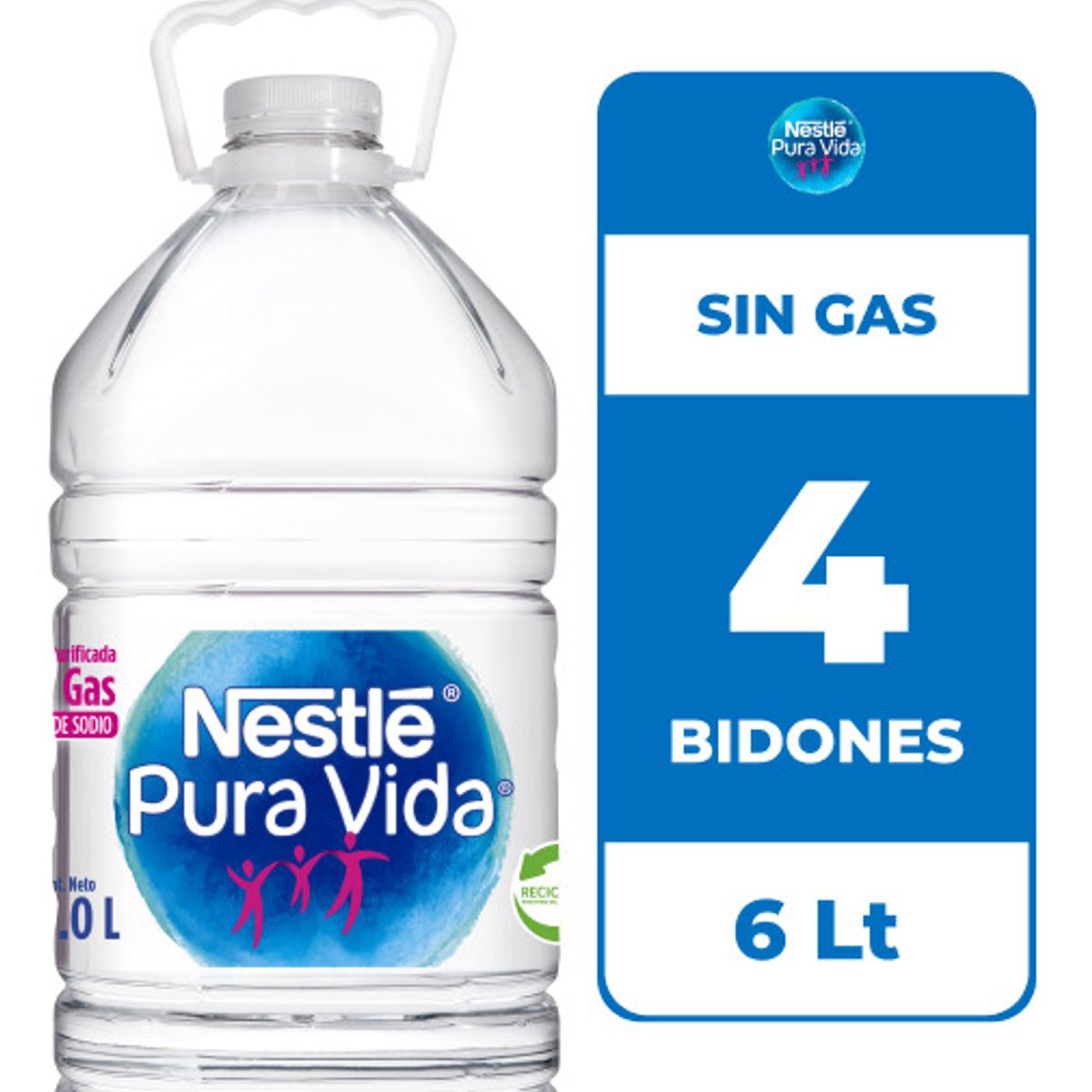 NESTLE PURA VIDA - 4x Agua Purificada Nestlé Pura Vida Sin Gas Bidon 6L