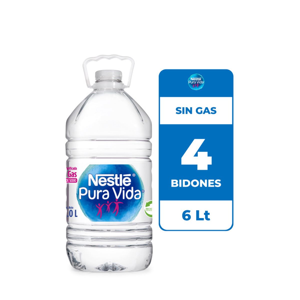 NESTLE PURA VIDA - 4x Agua Purificada Nestlé Pura Vida Sin Gas Bidon 6L