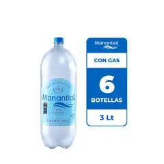 MANANTIAL - 6x Agua Purificada Con Gas Botella 3L