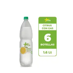 CCU - 6x Agua Saborizada Mas Citrus Limón Con Gas Botella 1.6L