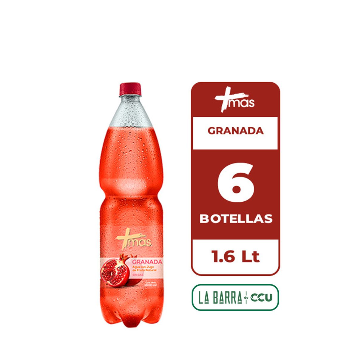 CCU - 6x Agua Saborizada Mas Granada Botella 1.6L
