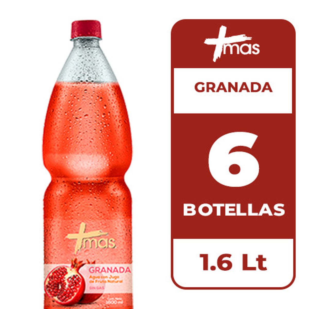 CCU - 6x Agua Saborizada Mas Granada Botella 1.6L