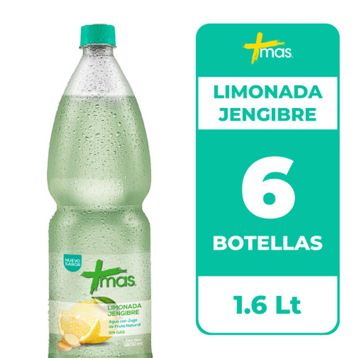 CCU - 6x Agua Saborizada Mas Limonada Jengibre Botella 1.6L