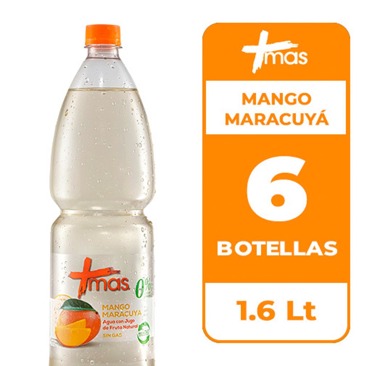 CCU - 6x Agua Saborizada Mas Mango Maracuyá Botella 1.6L