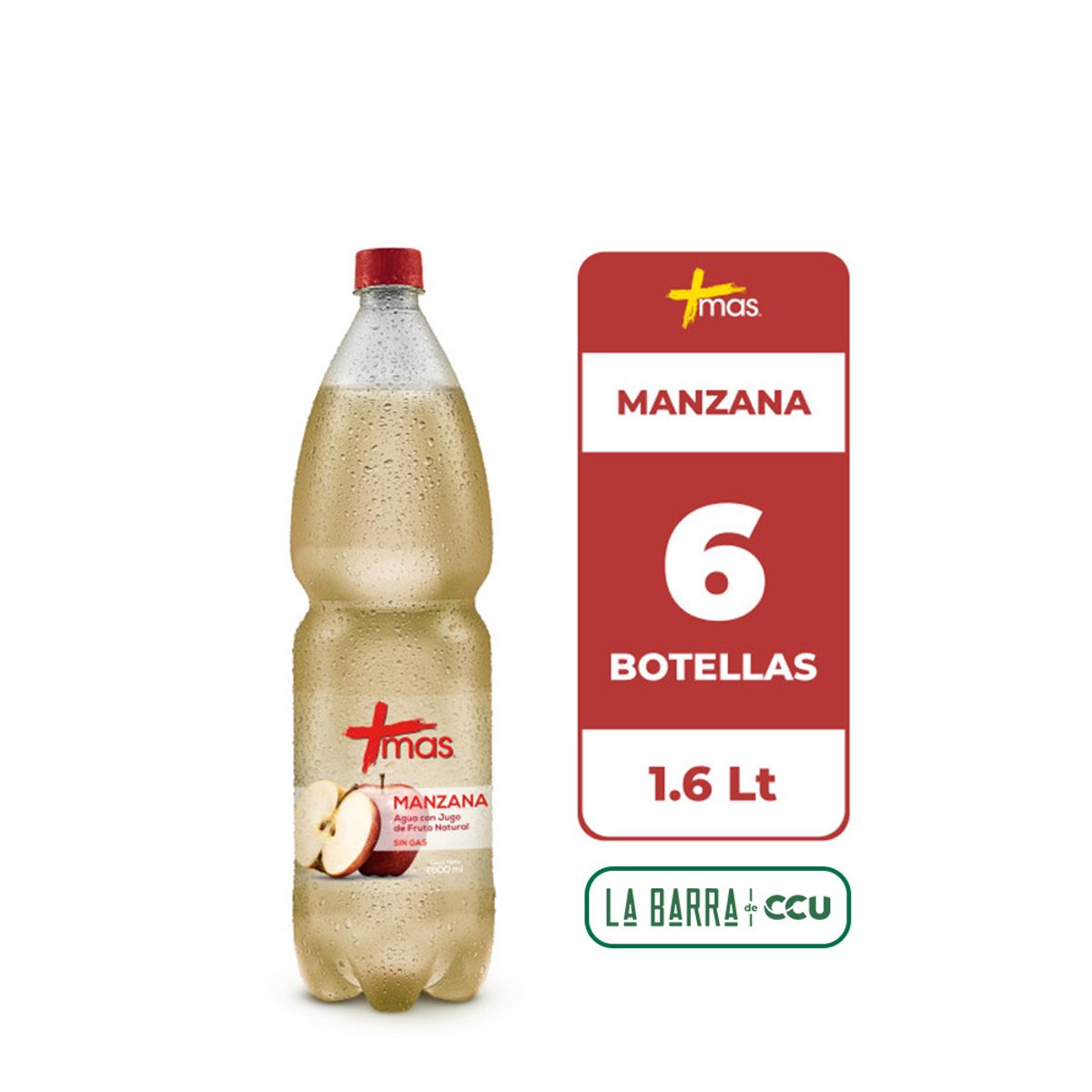CCU - 6x Agua Saborizada Mas Manzana Botella 1.6L
