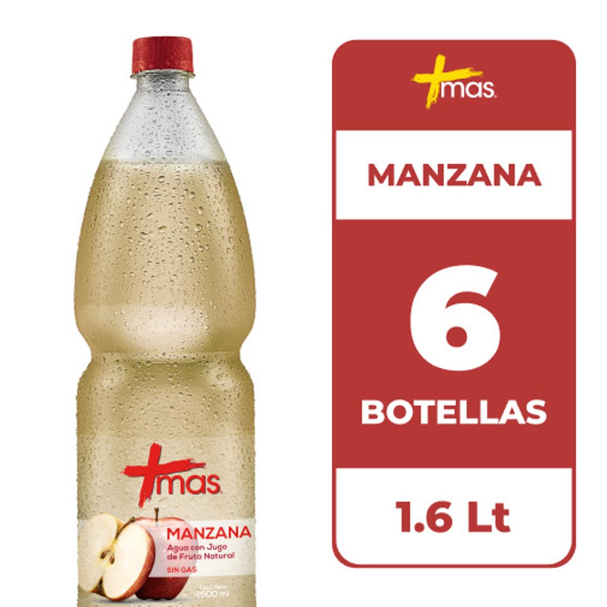 CCU - 6x Agua Saborizada Mas Manzana Botella 1.6L