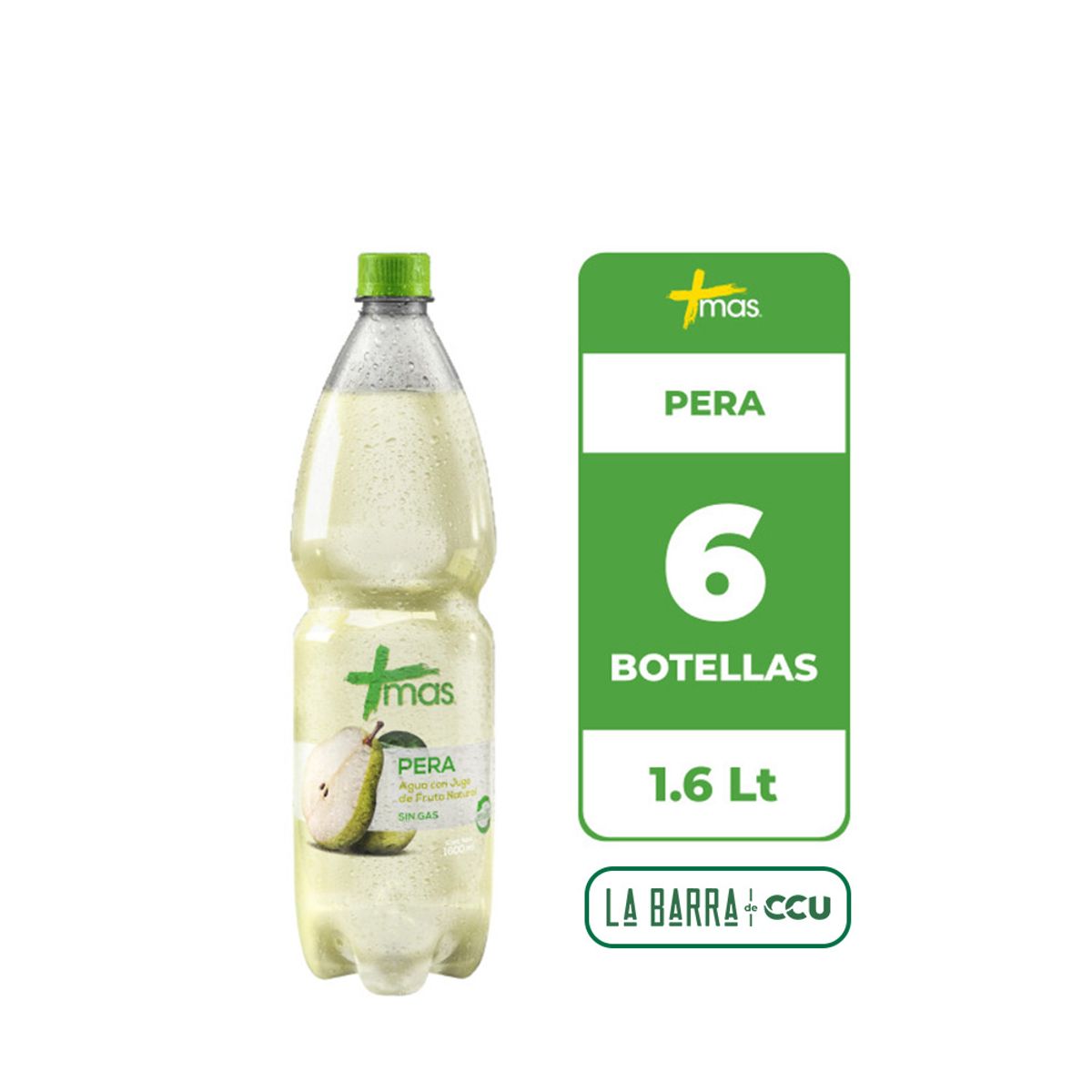 CCU - 6x Agua Saborizada Mas Pera Botella 1.6L