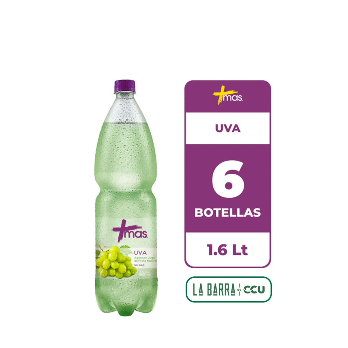 CCU - 6x Agua Saborizada Mas Uva Botella 1.6L