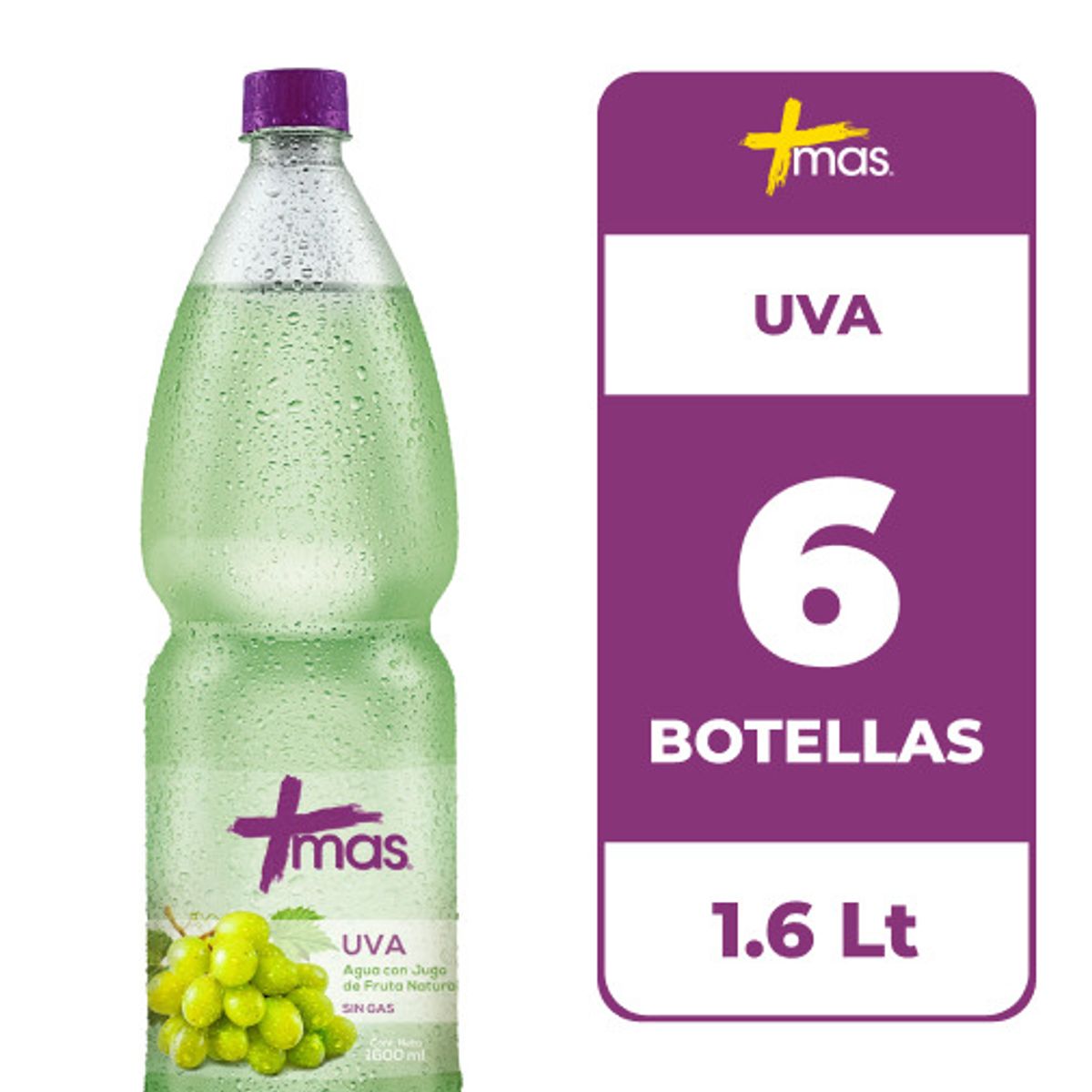 CCU - 6x Agua Saborizada Mas Uva Botella 1.6L