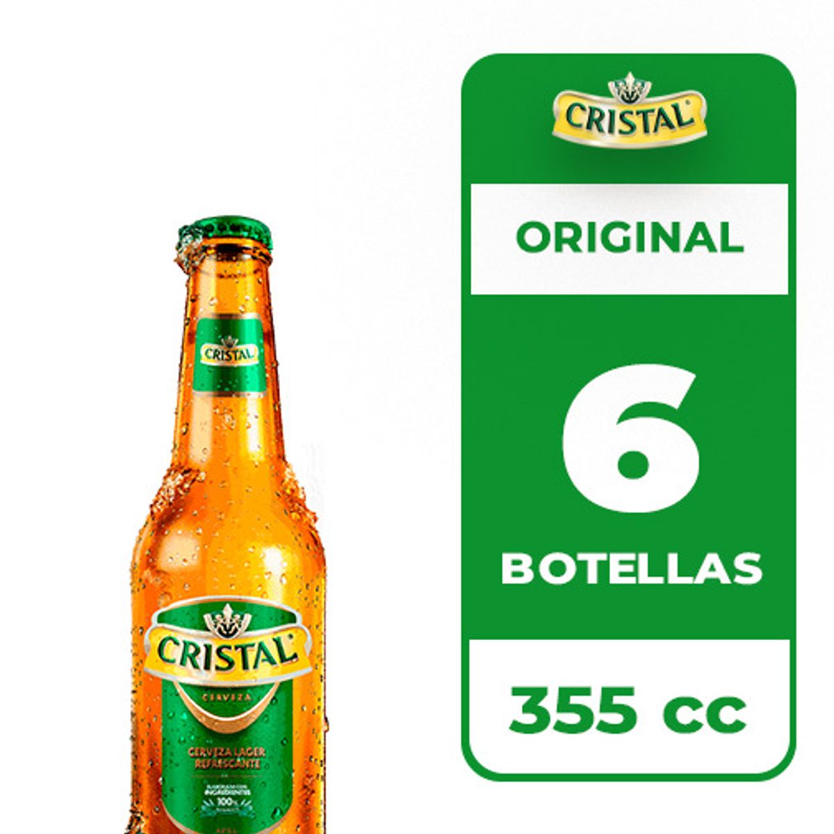 CRISTAL - 6x Cerveza Cristal 4.6° Botella 355cc