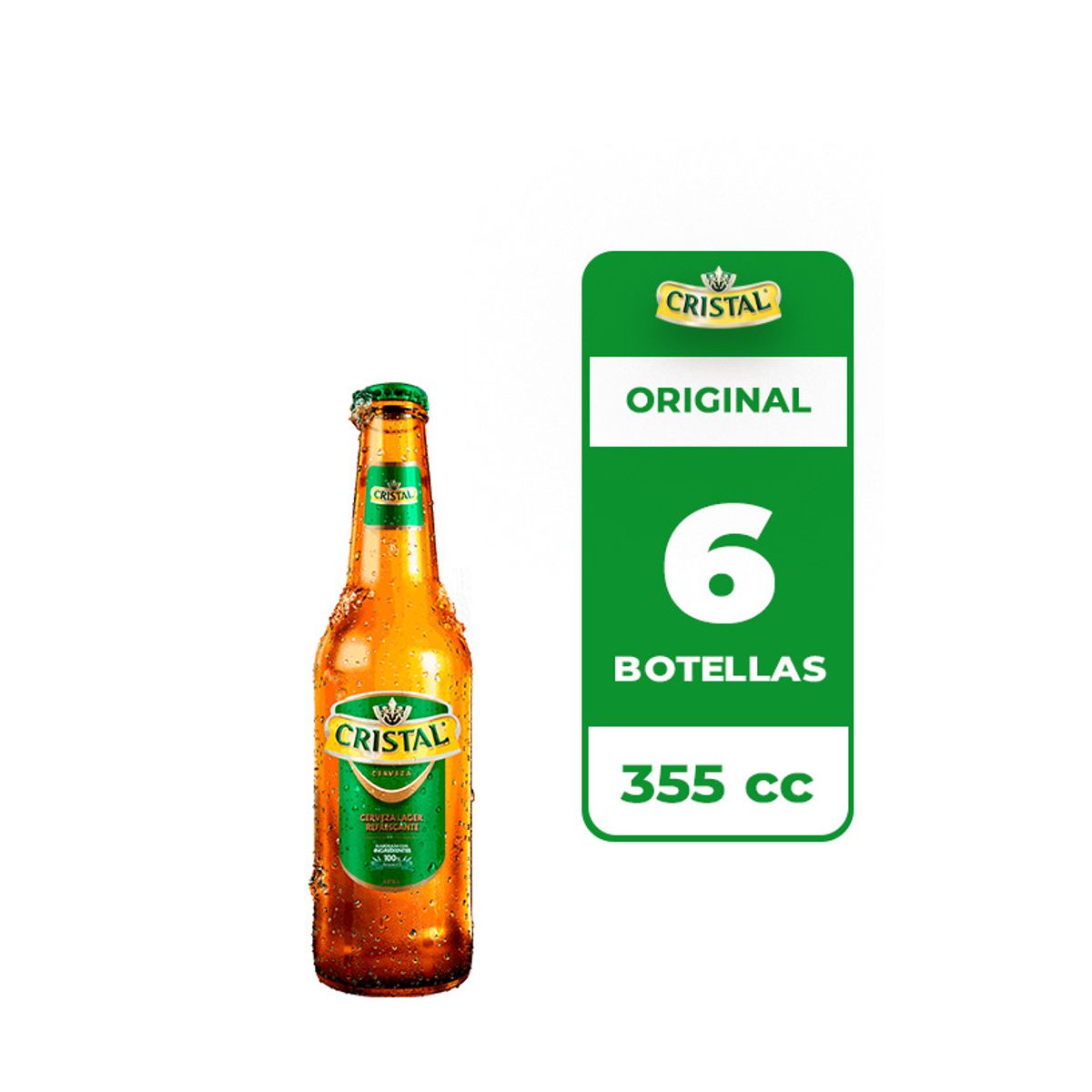 CRISTAL - 6x Cerveza Cristal 4.6° Botella 355cc