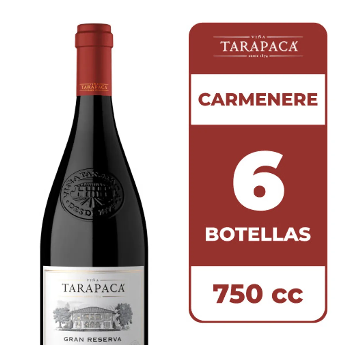 TARAPACA - 6x Vino Tarapacá Gran Reserva Carmenere 750cc
