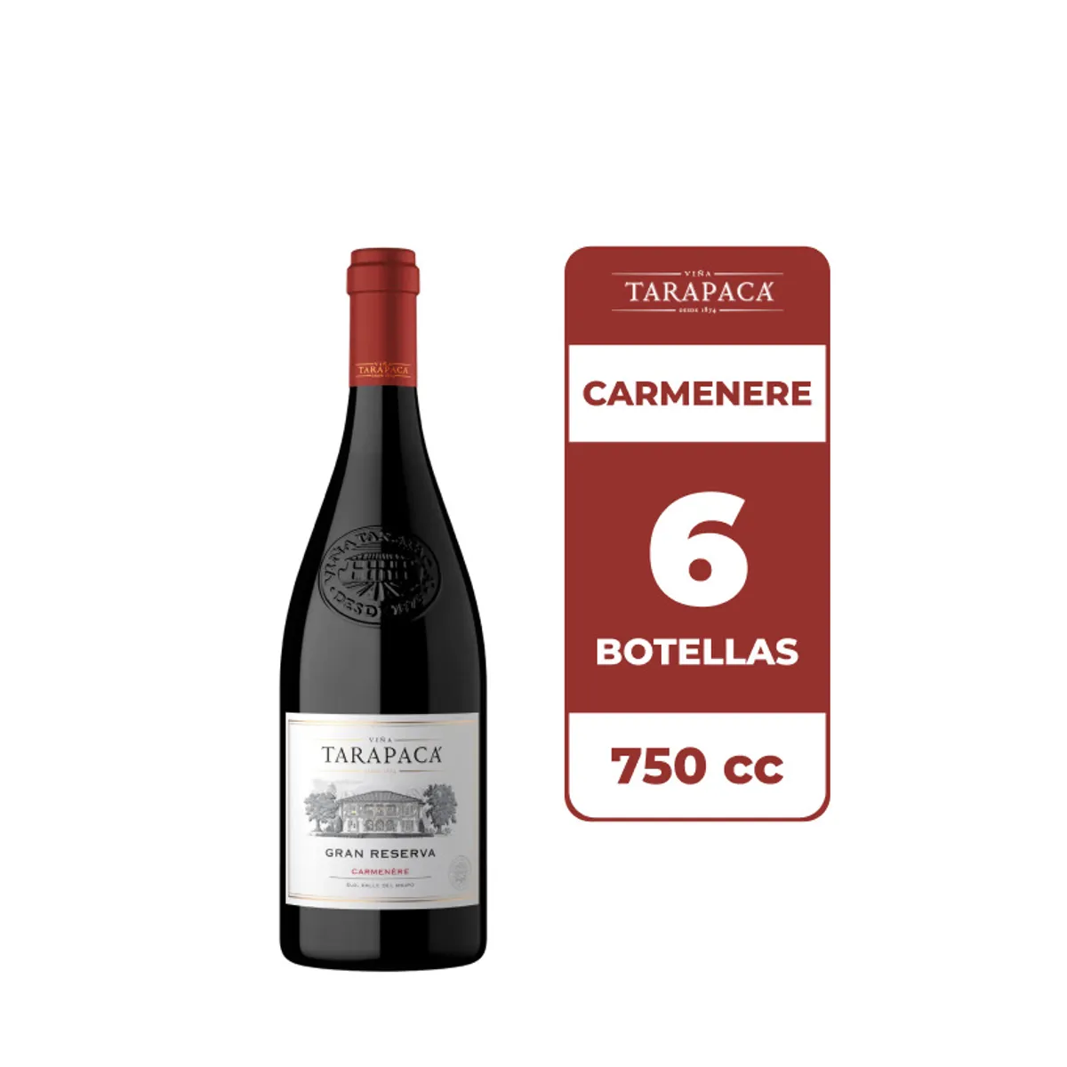 TARAPACA - 6x Vino Tarapacá Gran Reserva Carmenere 750cc