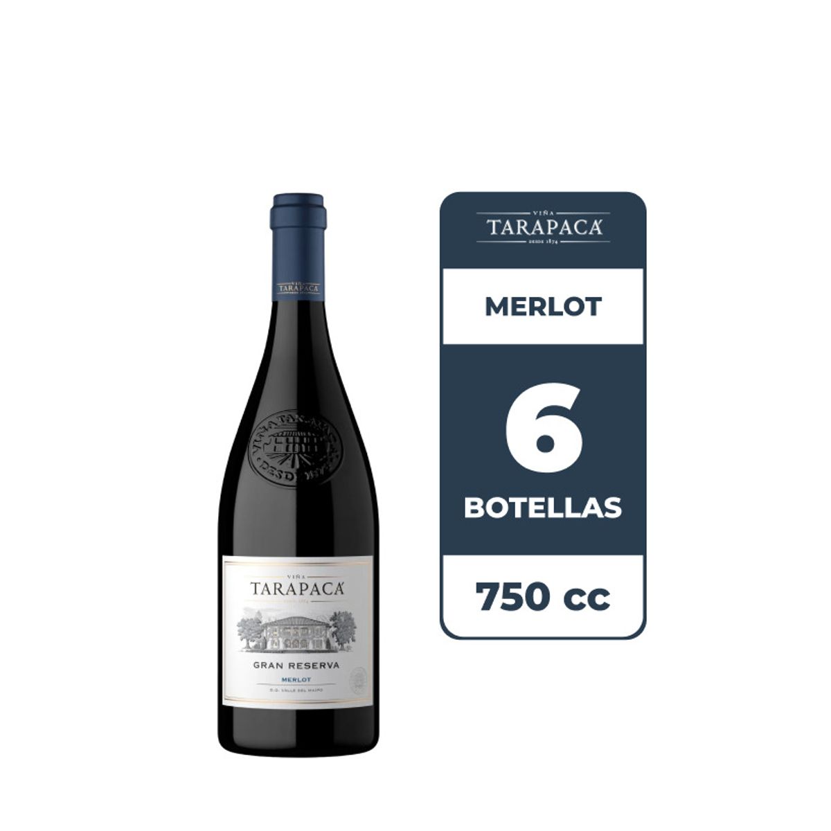 TARAPACA - 6x Vino Tarapacá Gran Reserva Merlot 750cc