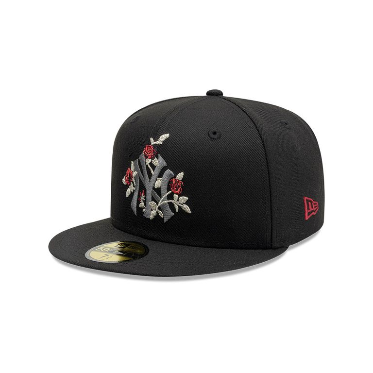 Gorra 59Fifty MLB New York Yankees Gothic Flowers Negro Negro 7 1/8