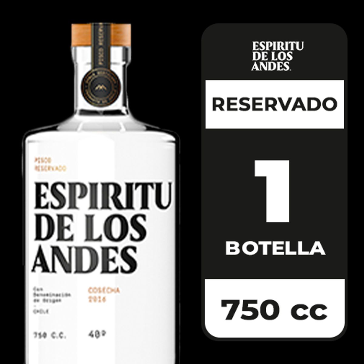 ESPIRITU DE LOS ANDES - Pisco Espíritu De Los Andes 40° 750cc