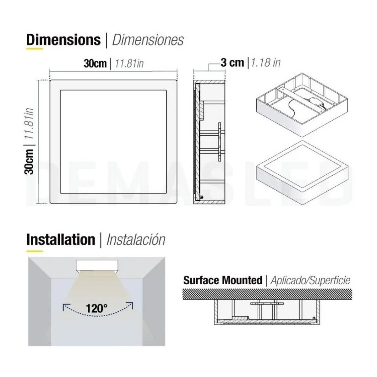 GENERICO - Plafon Panel Foco Led Cuadrado Sobrepuesto 24w 300x300mm Estructura Blanco neutro 4000K BELUG