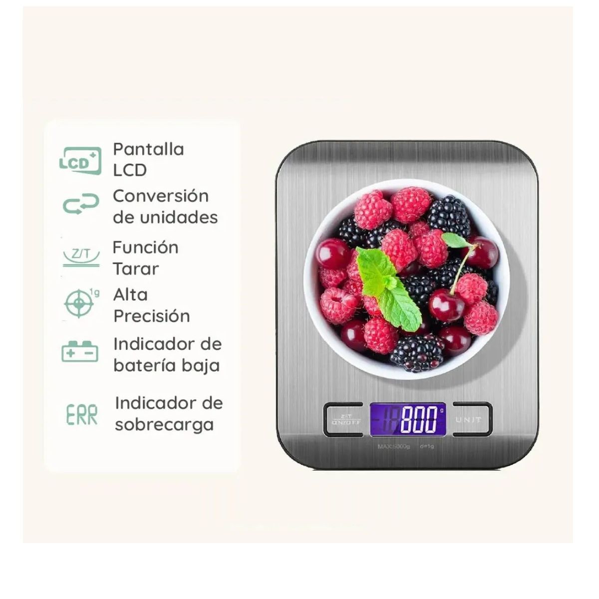 GENERICO - Balanza Pesa Digital Cocina Gramera Acero Inoxidable 5 Kilos Labg