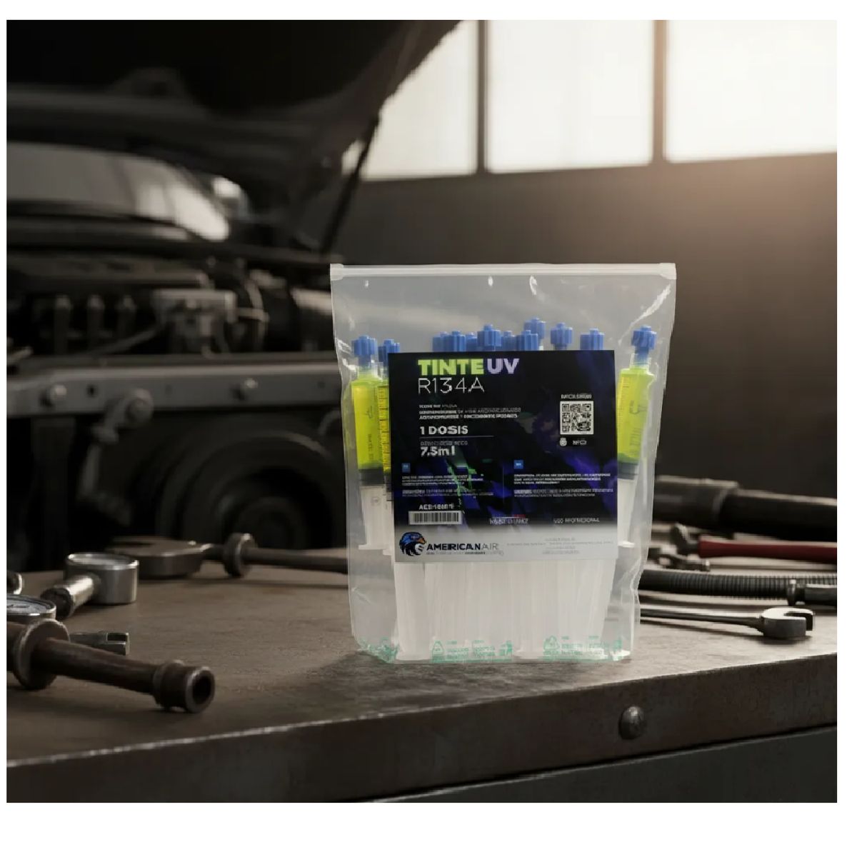 AMERICAN AIR - Tinte UV 7.5ml R134a Jeringa Pack 12 unidades