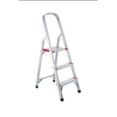 GENERICO - Escalera Aluminio 3 Escalones Tipo Tijera Hogareña Color Aluminio Y Rojo