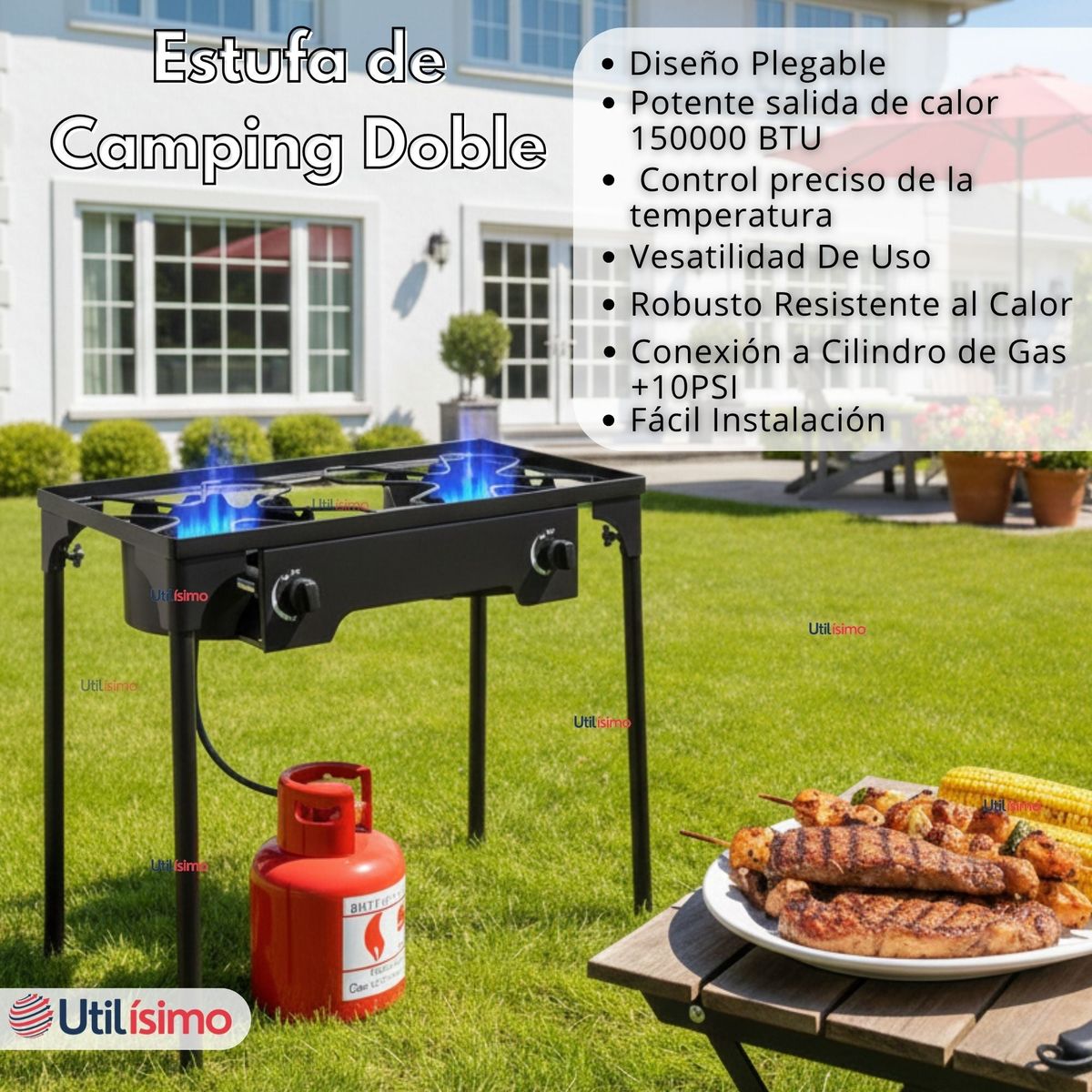 LINE - Fogón Cocina Alta Presión 2 Platos + Kit De Instalación