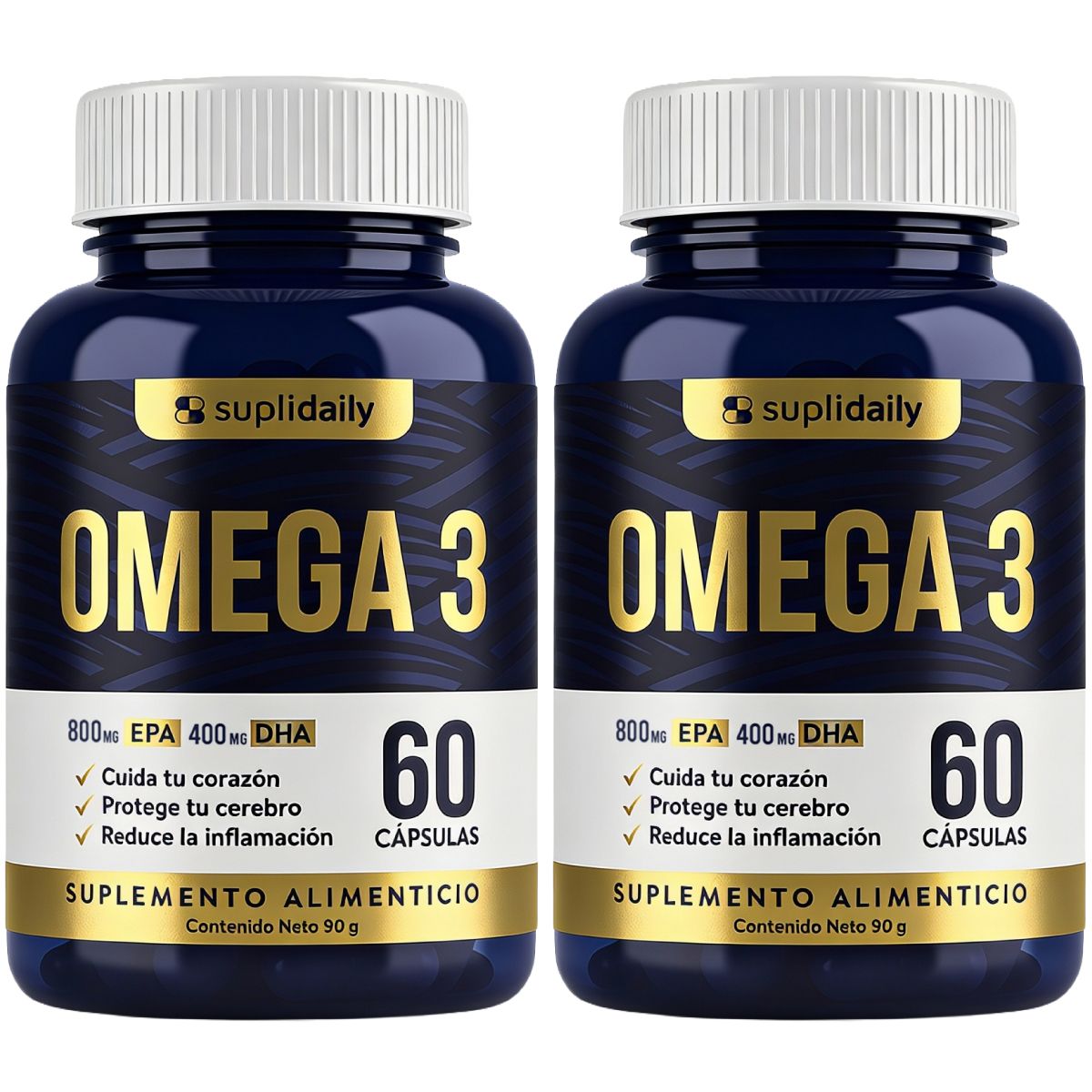 SUPLIDAILY - PACK X2 Omega 3 800 EPA 400 DHA 120 capsulas alta pureza