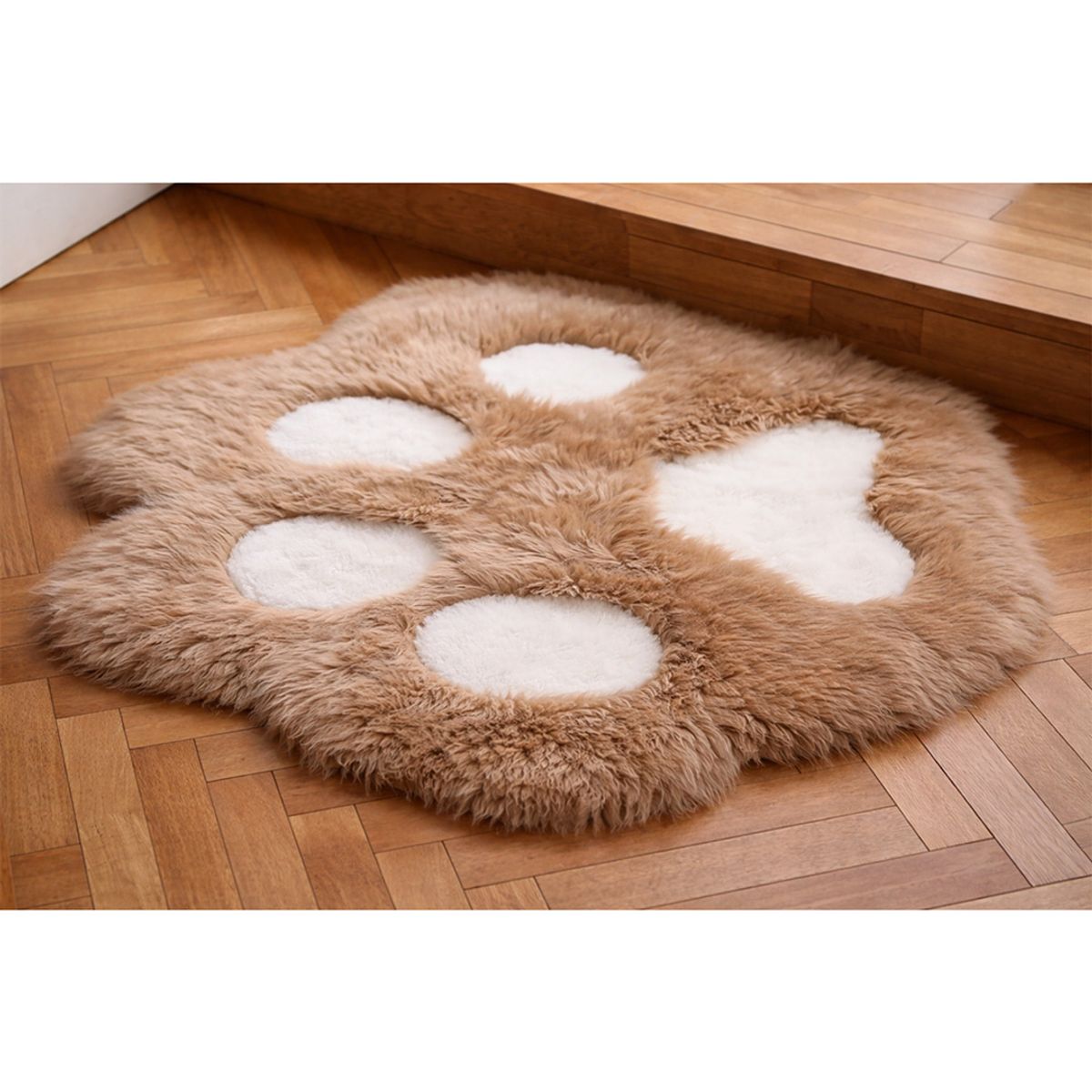 GENERICO - Alfombra De Patita Felpa Color Cafe Con Blanco