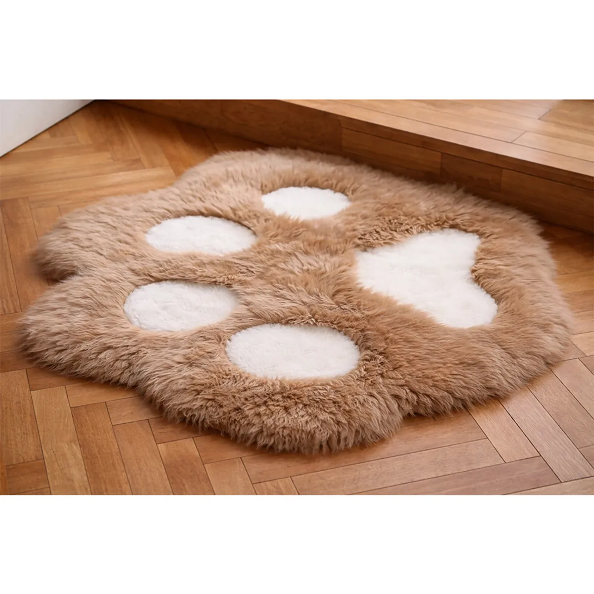 GENERICO - Alfombra De Patita Felpa Color Cafe Con Blanco