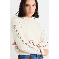 IO - Sweater Cordon Manga Mujer Crudo