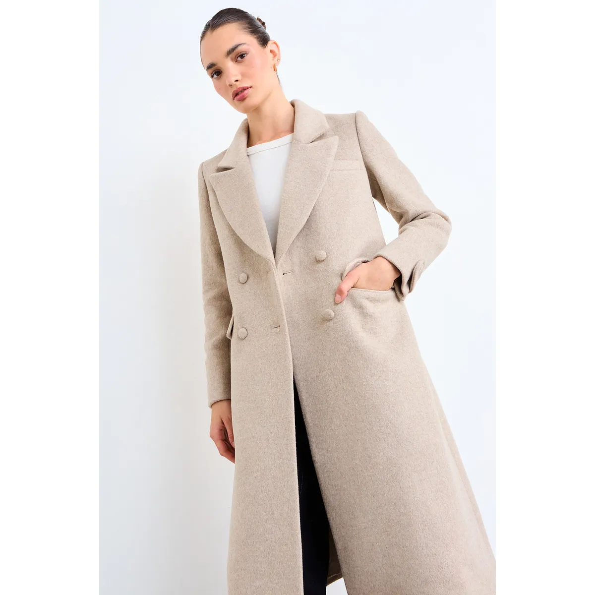 IO - Chaqueton Liso Mujer Beige Io